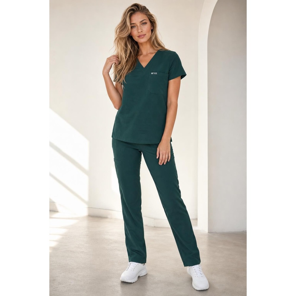 FIGS Technical Collection Scrub Top Women's M Green V-Neck Medical Nurse